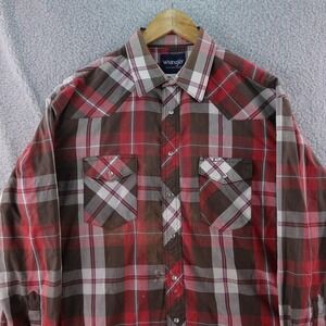 Vintage Wrangler Pearl Snap Plaid‎ Western Shirt Men's Size XL Cowboy Rodeo